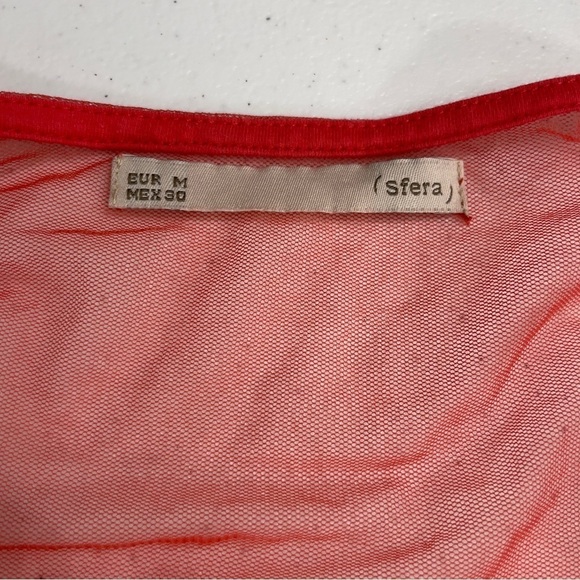 Sfera Coral Sheer Lace Embroidered Short Sleeve Top M - Picture 7 of 10
